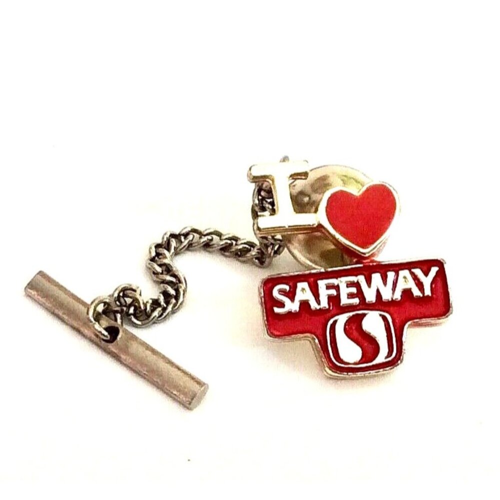 I Heart SAFEWAY Employee Enamel Tie Tack & Chain Lapel Pin Grocery Stores